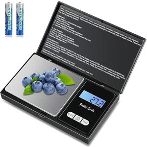 Kasanni Bilancia tascabile, 1 kg/0,1 g Portatile Bilance per Gioielli(7 Unità),Bilancia Digitale con Display LCD Retroilluminato【Funzione Tara】,per Cucina/Caffè/Gioielli/Farmaci(2 batterie incluse)