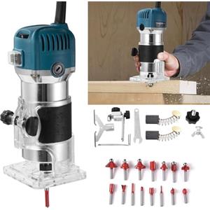 Generisch Fresa verticale da 800 W, fresatrice elettrica per legno, fresatrice per bordi in legno, 220 V, 6 velocità, 40000 giri/min, in alluminio (scatola di carta) + 1 coltello dritto + 15 pezzi