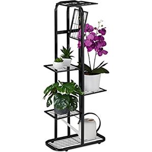 Relaxdays Scaffale Portafiori in Metallo, Fioriera da Esterno e Interno, 6 Mensole Porta Piante, 107 x 44 x 24 cm, Nero