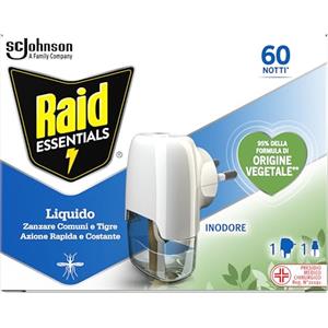 Raid Essentials Liquido Elettrico Antizanzare, 1 Diffusore + 1 Ricarica