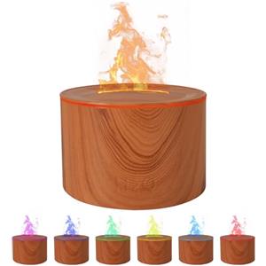 SHANNA Diffusore Di Aromi A Fiamma Con Umidificatore Vulkan: 160ml, Umidificatore Con Aromaterapia, Illuminazione Notturna A 7 Colori, Spegnimento Automatico, Per Camere Da Letto (Effetto Legno-C)