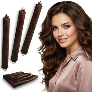 VISOFO - Aste per capelli senza calore, per bigodini lunghi o corti, senza calore, in schiuma flessibile, in morbido velluto satinato, set di strumenti per dormire in set di strumenti (marrone, 3 set)