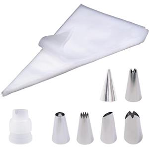 Hawpasy 100PCS Sac À Poche, Sac A Poche Usa E Getta, 6 Beccucci Sac A Poche In Acciaio Inox, 1 Adattatore, Saccapoche Per Dolci, Torte, Cupcake, Decorazioni, Sac À Poche Riutilizzabile