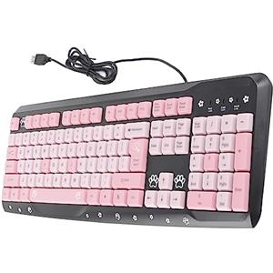 ZDETGU Tastiera Cablata USB 104 Tasti Silenziosa Tastiera con Staffa Regolabile e Fori di Drenaggio per Laptop Home Office Gaming Pink Black Purple (Rosa)