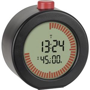 TFA Dostmann Sveglia digitale radiocontrollata con cronometro e timer, 60.2563, con impostazione del fuso orario, con funzione snooze, ideale per l'ufficio o l'aula, display visivo, nero