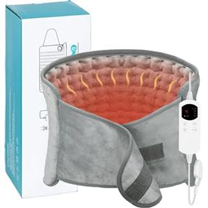 Frogetu, Termoforo Elettrico Lombare 120x30cm - Fascia Riscaldante Schiena con 6 Temperature e Timer, Cuscino Termico Elettrico per Addome Spalle, Lavabile-Grigio