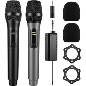 FerBuee Microfono Wireless Dual con Ricevitore e Anello Antiscivolo,100 ft. Microphone per Karaoke, Riunione, DJ, Matrimonio, Festa, Chiesa Altoparlante
