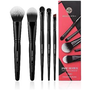 EIGSHOW 5 pezzi Set di pennelli per il trucco, pennelli essenziali per il trucco di base, cipria, fondotinta, ombretto, eyeliner per il trucco quotidiano (nero)