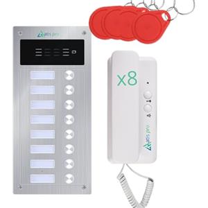 Sistemas Atis Pro Kit citofono audio 2 fili per 8 appartamenti - Citofono collettivo antivandalo con lettore RFID - Kit completo con alimentatore e cornetti - Installazione da incasso o a parete - Facile da installare