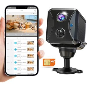 PEGATISAN 4G LTE Telecamera con Sim Inclusa Basso Consumo Energetico Videocamera Sorveglianza Interno No Wifi, Visione Notturna, Audio Bidirezionale, Mini Telecamera per Casa, Anziani E Bambini