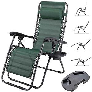 BAKAJI Sedia gravità Zero Sdraio da Giardino Poltrona Relax Pieghevole Salvaspazio con Vassoio Tubolari Acciaio 22mm Reclinabile Tessuto in Texilene Traspirante Terrazzo Piscina Esterno (Verde)