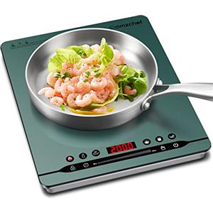 AMZCHEF Piano cottura a induzione singolo 2000W AMZCHEF piastra a induzione portatile con riscaldamento rapido,9 livelli di potenza e temperatura,4 menu,design ultrasottile,blocco di sicurezza,timer,verde