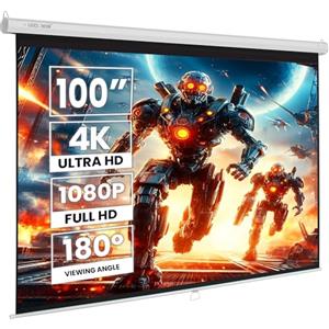 Luxscreen Schermo per proiettore manuale 100 pollici 16:9 Luxscreen, area visibile bianca 220 x 124 cm, richiede uno spazio di installazione di 236 cm, installazione a parete o soffitto