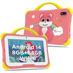 CWOWDEFU 2025 Tablet per bambini,8GB+64GB(TF 1TB)Android 14 Tablet per bambini 7 pollici,Tablet per l'apprendimento dei più piccoli con custodia,4000mAh/controllo genitori/doppia fotocamera,FM/GPS/OTG/ (rosa)