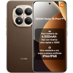 XIAOMI Redmi Note 15 Pro+ 5G, Smartphone 8+256GB, Batteria massiccia da 6500 mAh, IP66/IP68, Nuova fotocamera 200 MP, Display AMOLED da 6,83", Marrone Mocha, Garanzia 2 anni, Caricatore non incluso