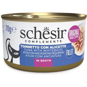 Schesir Tonnetto con Alicette in Brodo di Pesce - Alimento Umido per Gatti Adulti 70g