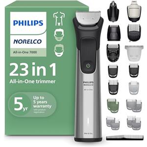 Norelco Philips Norelco - Kit da toelettatura da uomo con rasoio per barba, testa, capelli, corpo, inguine e viso con lame in titanio, 20 regolazioni di lunghezza, senza bisogno di olio per lame, MG7970/49