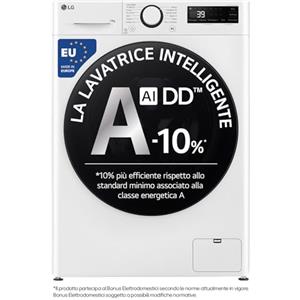 LG AI DD F4WR6010AGW Lavatrice 10 kg Serie R5, Carica Frontale, Classe A-10%, 1400 giri, TurboWash 360, Lavaggio a vapore, Motore Direct Drive, Smart Diagnosis, Libera installazione, Bianca