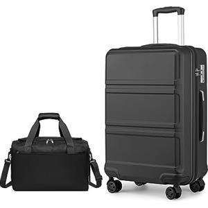 KONO set di 2 Valigie Trolley medio 65cm Rigida e Leggera ABS valigia con 4 Ruote Rotanti e Lucchetto TSA & Borsa da Viaggio 40x20x25 Ryanair, Nero