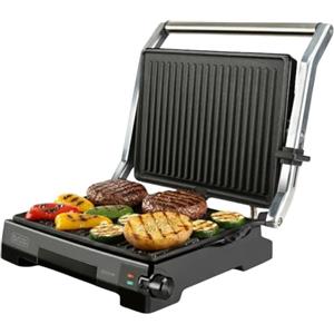 BLACK+DECKER - Grill elettrico 2200 W | Piastra 29x23 cm | Apertura 180° | Rivestimento antiaderente senza PFOA | Regolatore temperatura | Vaschetta raccogligrassi | Maniglie a tocco freddo
