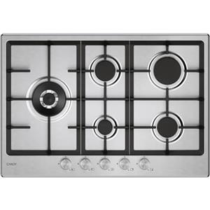 Candy Moderna Piano Cottura a Gas 5 Fuochi, Acciaio Inossidabile, Bruciatore a Doppia Corona, Griglie Lavabili in Lavastoviglie, AxLxP 0,8x74,5x51 cm, Color Inox - CHG7WL4WTX