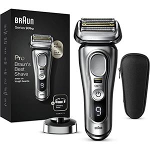 Braun Series 9 Pro, Regolabarba Uomo, Rasoio Elettrico Barba Rifinitore di precisione, Custodia da Viaggio in tessuto, Batteria Litio Ion, 100% Impermeabile Idea Regalo, 9417s Grigio Argento