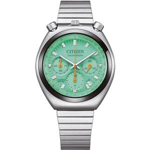 Citizen Chronograph Tsuno Bullhead Orologio Quarzo con Quadrante Verde, Cassa Acciaio 43mm, Bracciale Acciaio, Tachimetro, WR 50m AN3660-73X Garanzia Ufficiale 5 Anni