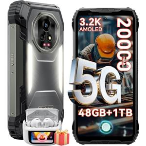 Blackview Xplore 2 Rugged Smartphone 5G, 20000mAh Batteria Telefono Indistruttibile, 6.73''FHD, 120Hz, MTK 8300, 3.2K AMOLED, 50MP+20MP, 48GB+1TB Cellulare Robusto, Dual SIM/OTG/WIFI 6/IP68