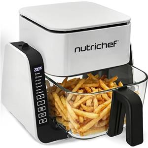 NutriChef Friggitrice ad Aria, Air Fryer Forno Digitale Senza Olio con Cestello o Ciotola Trasparente, Controllo Preciso di Tempo e Temperatura, Perfetta per Pollo, Dolci, Patatine e Bistecca