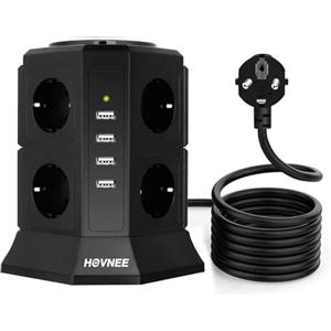 HOVNEE Multipresa Verticale, HOVNEE Torretta Multipresa Ciabatta 8 Prese Con 4 Slot USB 2500W 10A 6,56ft Cavo per Smart Phone, Tablet, Laptop, Fotocamere Digitali