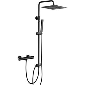 Görbach Colonna Doccia Con Miscelatore Termostatico Nero Opaco in Acciaio Inox 304 Fori Muro Regolabili Colonna Doccia con Rubinetto Set doccia a Pioggia con Soffione e Doccetta (U-30×30cm)