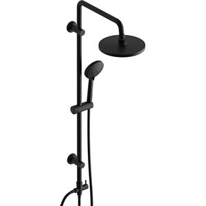 Görbach Colonna Doccia senza Miscelatore rubinetto fori Muro Regolabili, Sistema doccia a pioggia in acciaio inox con asta doccia 92 cm e soffione rotondo in ABSD20 cm, nero