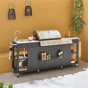 sweeek Barbecue a Gas a 5 fuochi con 1 bruciatore Laterale, D'Artagnan, Nero, 208.5x58x88 cm