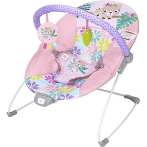 Bright Starts Wildflower Wonders Sdraietta Rosa con Vibrazioni, Barra Gioco Rimovibile con 2 Giochi, Piedini Antiscivolo, 0-6 Mesi fino a 9 kg