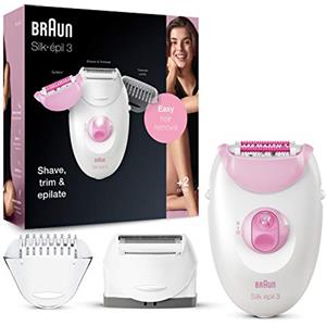 Braun Silk-épil 3 3-270 Epilatore Elettrico con Cavo e 3 Accessori, 1 Testina Radente, 1 Cappuccio Regolatore, 1 Cappuccio Massaggiante, Luce Smartlight per i Peli Piu' Sottili, Bianco