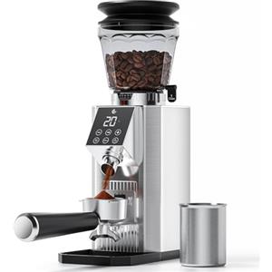 AMZCHEF Macinacaffè Elettrico con 45 Livelli di Macinatura, Macine Coniche in Acciaio Inox, Supporto Portafiltro Regolabile, Pannello di Controllo Touch LED, Corpo in Acciaio Inox