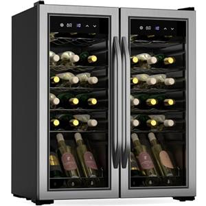 Klarstein Vinamour - Frigorifero per Vino a 2 Zone - 36 Bottiglie, 5-18°C, Touch Control, Illuminazione LED, a Libera Installazione, Protezione UV, Doppio Sportello in Acciaio Inox