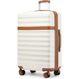 KONO Valigia Bagaglio a Mano Trolley Grande Valige L Rigida Grandi Viaggio ABS+PC Hardshell Leggero con 4 Ruote e TSA Lucchetto, Crema/Marrone