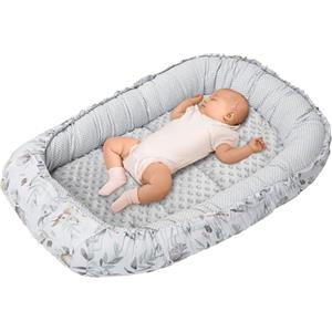 Medi Partners Riduttore Lettino Neonato - 100x60x15 Nido Antisoffoco Neonati Bozzolo Culla per Bebè Cuscino 100% Cotone Minky (Cervo in foglie con Minky grigio)
