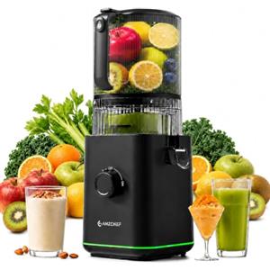 AMZCHEF Estrattore di Succo, Bocca 155mm, 2,5L, Separatore della Schiuma, 2 Filtres, Pressione Automatica, Succo Puro e Vellutato, Silenzioso e Facile da Pulire, Ideale per Famiglia e Colazione