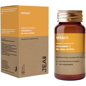 Jea VITACY Vitamina C 500 mg da Rosa Canina 100% Naturale con Bioflavonoidi - Integratore Antiossidante per Difese Immunitarie - Supporto per Collagene e Assorbimento Ferro - 60 Capsule