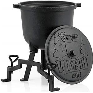 BBQ-Toro Wizard Cauldron | Pentola di cottura in ghisa | Pentola in ghisa con tre gambe, coperchio, staffa e viti di bloccaggio | Calderone per streghe (7 litro)