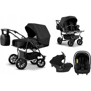 Sojan Passeggino gemellare 3 in 1. Passeggino e accessori in 3 pezzi: 2 navicelle + 2 passeggini + 2 ovetti + accessori. BBtwin DUET TRIO Nero