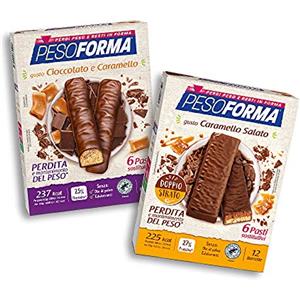 Pesoforma Barrette Caramello Salato, Pasti Sostitutivi Dimagranti, 12 x 31g + Barrette Cioccolato e Caramello, Pasti Sostitutivi Dimagranti, 12 x 31g