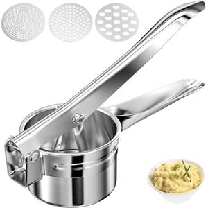 Brevanza Pressa Puree Manuale, Schiacciapatate Patate, Professionale Pressa Purea Manuale, Spremiapatate in Acciaio Inox con 3 Dischi Intercambiabili per Verdure, Frutta e Altri Alimenti