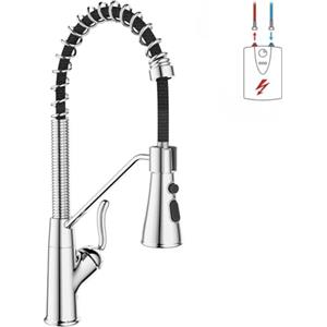 ZYNUHMO Rubinetto da cucina a bassa pressione, girevole a 360°, rubinetto con 3 connessioni per caldaia, miscelatore da cucina con 2 modalità, rame, cromato