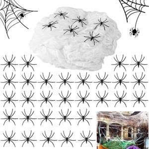 BFYGDP Ragnatela Bianca di Halloween 300g Spider Web + 60 Nero Finti Ragni Ragnatela Halloween Decorazione Ragnatele Finte Stretch Estensibili Bianca per Interni ed esterni Giardino Decorazione Horror
