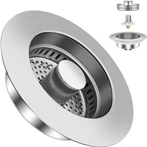 IBOPUXIU Filtro Lavandino Cucina in Acciaio Inossidabile 3 in 1, per Profondità > 37 mm (Foro per Lavello 75-87 mm), con Meccanismo Pop-up, Lavabile e Rimovibile