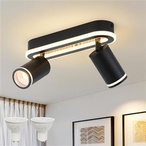 MYCUL faretti led soffitto a 2 fiamme orientabile a 350°,binario faretti soffitto 15W+2x5W spot GU10, faretto da soffitto bianco caldo 3000K, lampada da soffitto moderna, binnen en buiten