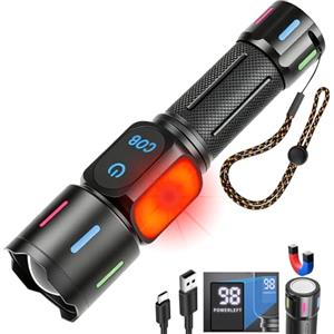 LIAISIMI LIAISMI Torcia LED Potente Professionale, Torcia LED Ricaricabile 1500 Lumeni con Base Magnetica,Zoom,LCD, 5 Modalità & Luce Lavoro COB, IPX4,Compatibile con 18650/26650/3xAAA (Batterie non incluse)